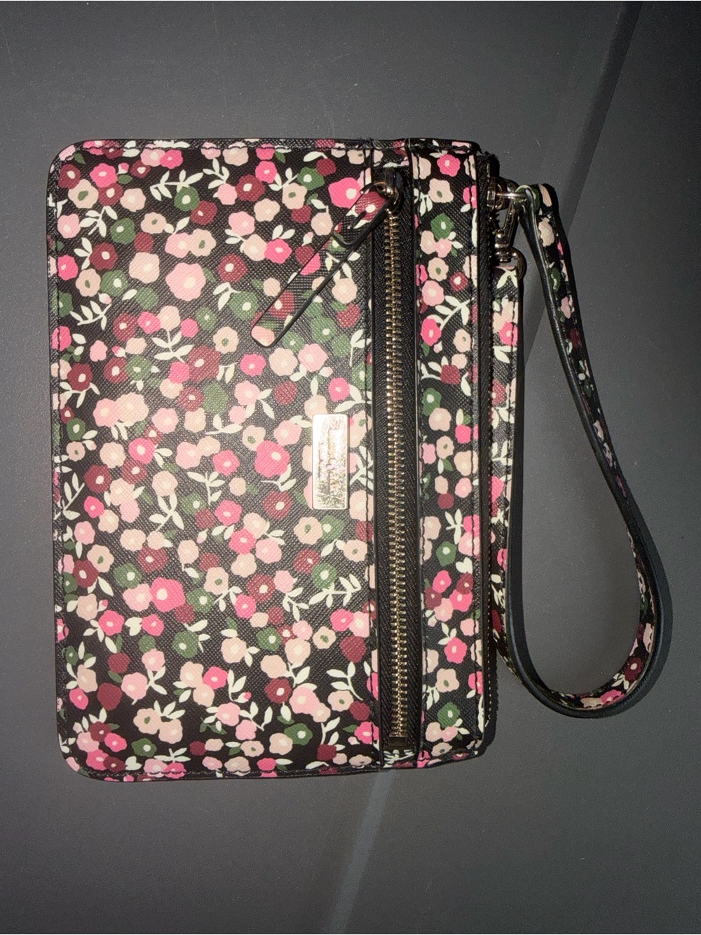 kate spade Floral Wristlet Clutch - Black with Pink & Green